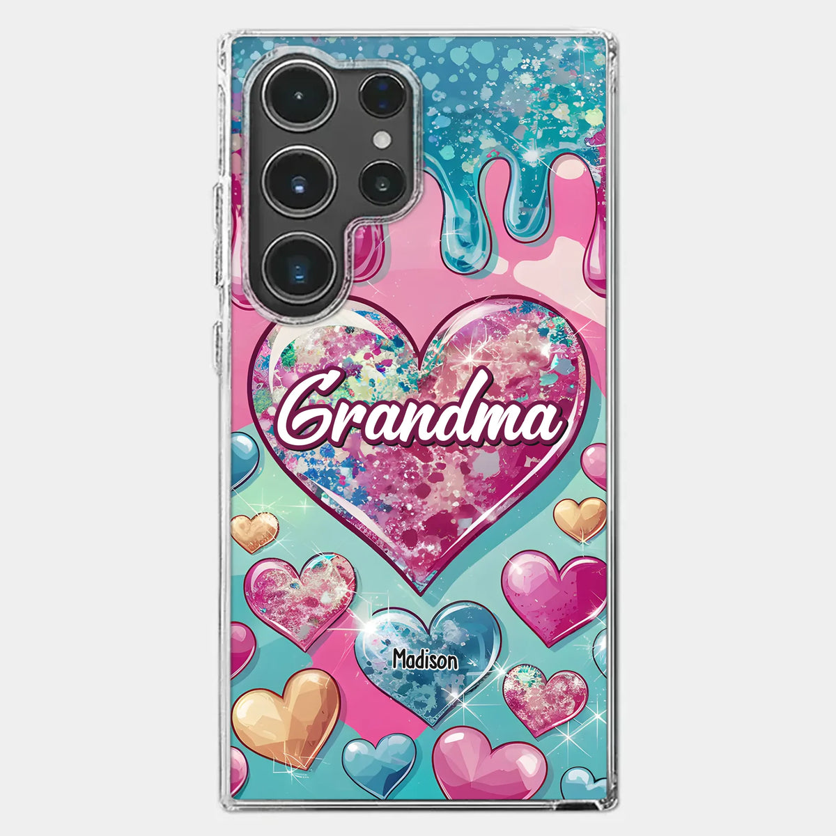 Le cœur d'une grand-mère contient un amour éternel - Coque de téléphone transparente personnalisée avec effet gonflé en 3D - Cadeau pour maman et grand-mère