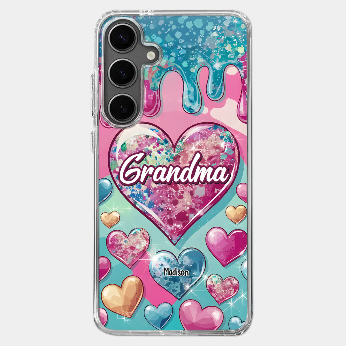 Le cœur d'une grand-mère contient un amour éternel - Coque de téléphone transparente personnalisée avec effet gonflé en 3D - Cadeau pour maman et grand-mère