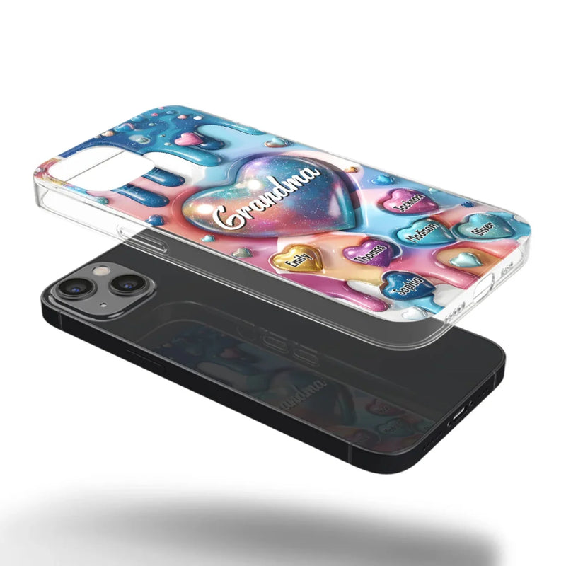 The Love For Grandkids Fills Your Heart Endlessly - Family Personalized Custom 3D Inflated Effect Printed Clear Phone Case - Gift For Mom, Grandma