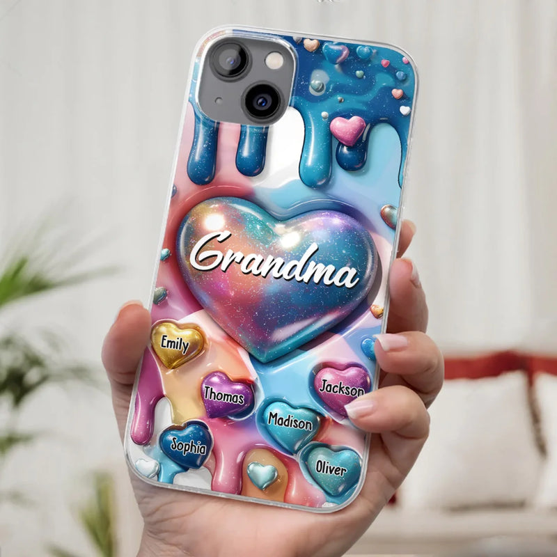 The Love For Grandkids Fills Your Heart Endlessly - Family Personalized Custom 3D Inflated Effect Printed Clear Phone Case - Gift For Mom, Grandma