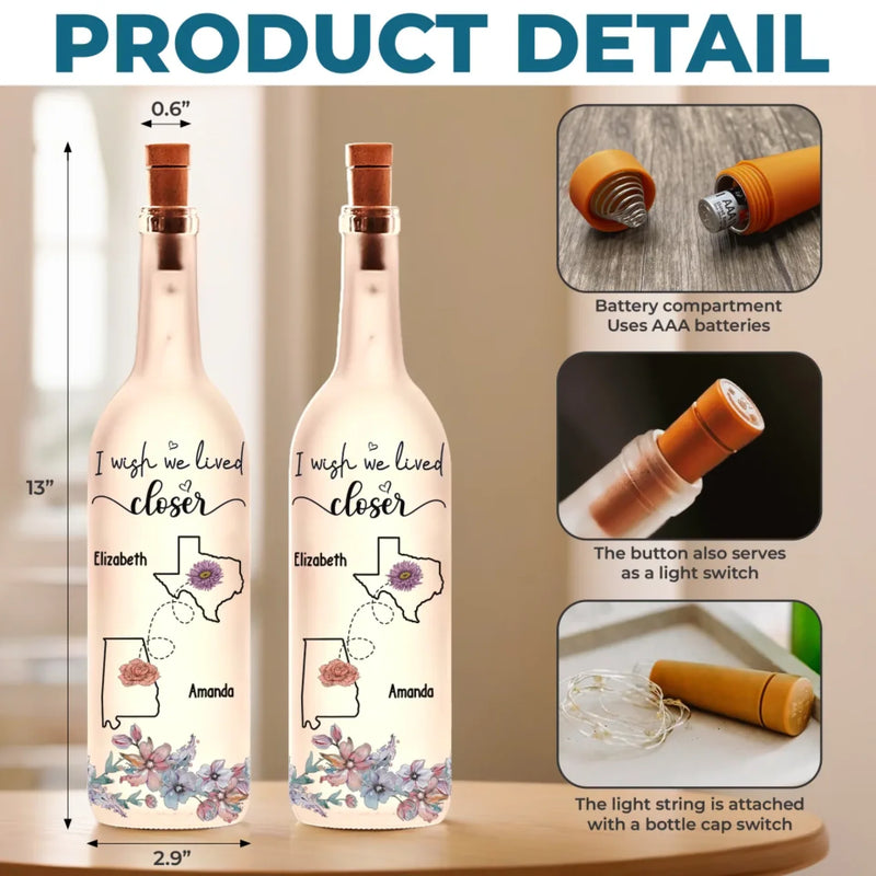 Distance Means So Little - Bestie Personalized Custom Bottle Lamp - Gift For Best Friends, BFF, Sisters