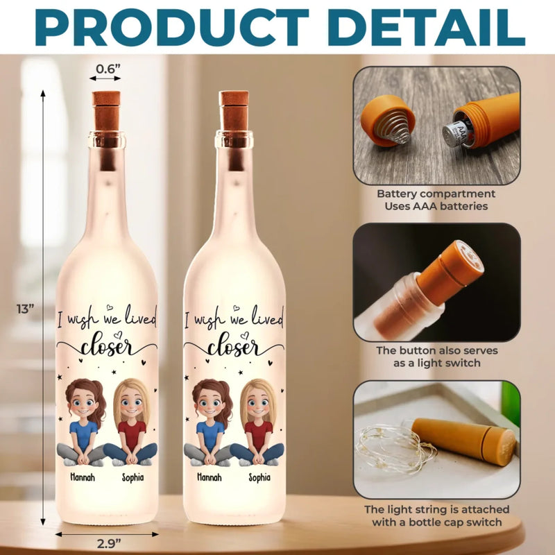 Our Friendship Transcends Distance - Bestie Personalized Custom Bottle Lamp - Gift For Best Friends, BFF, Sisters
