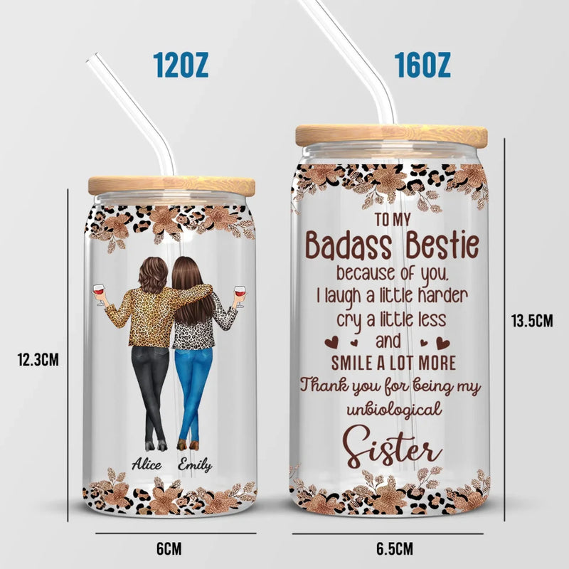 Sisters Make The Best Of Friends - Bestie Personalized Custom Glass Cup, Iced Coffee Cup - Gift For Best Friends, BFF, Sister