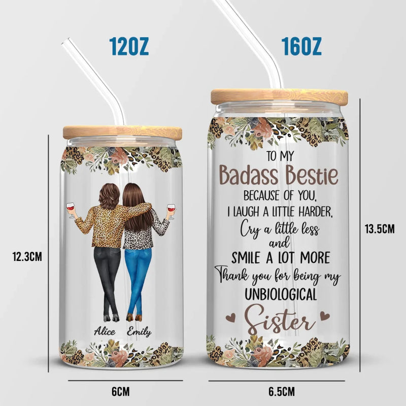 Laughter Shared, Memories Made - Bestie Personalized Custom Glass Cup, Iced Coffee Cup - Gift For Best Friends, BFF, Sister