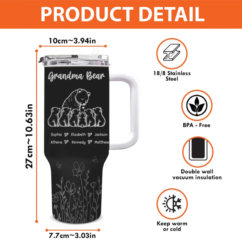A Grandma's Love Is Eternal And Unconditional - Family Personalized Custom 40 Oz Stainless Steel Tumbler With Handle - Gift For Mom, Grandma