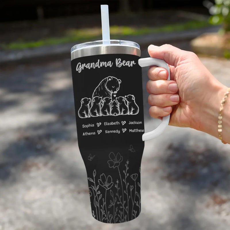 A Grandma's Love Is Eternal And Unconditional - Family Personalized Custom 40 Oz Stainless Steel Tumbler With Handle - Gift For Mom, Grandma