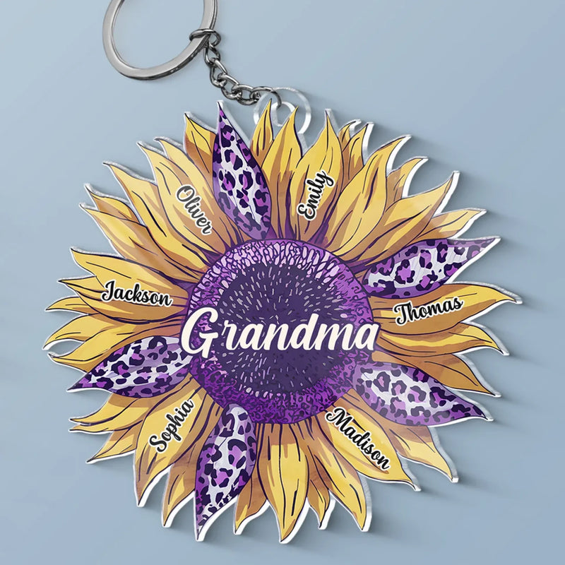 Grandmas Fill Our Hearts With Love - Family Personalized Custom Shaped Acrylic Keychain - Gift For Mom, Grandma