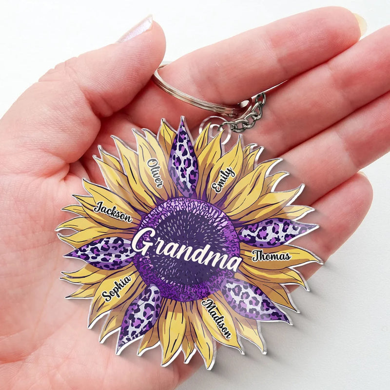 Grandmas Fill Our Hearts With Love - Family Personalized Custom Shaped Acrylic Keychain - Gift For Mom, Grandma