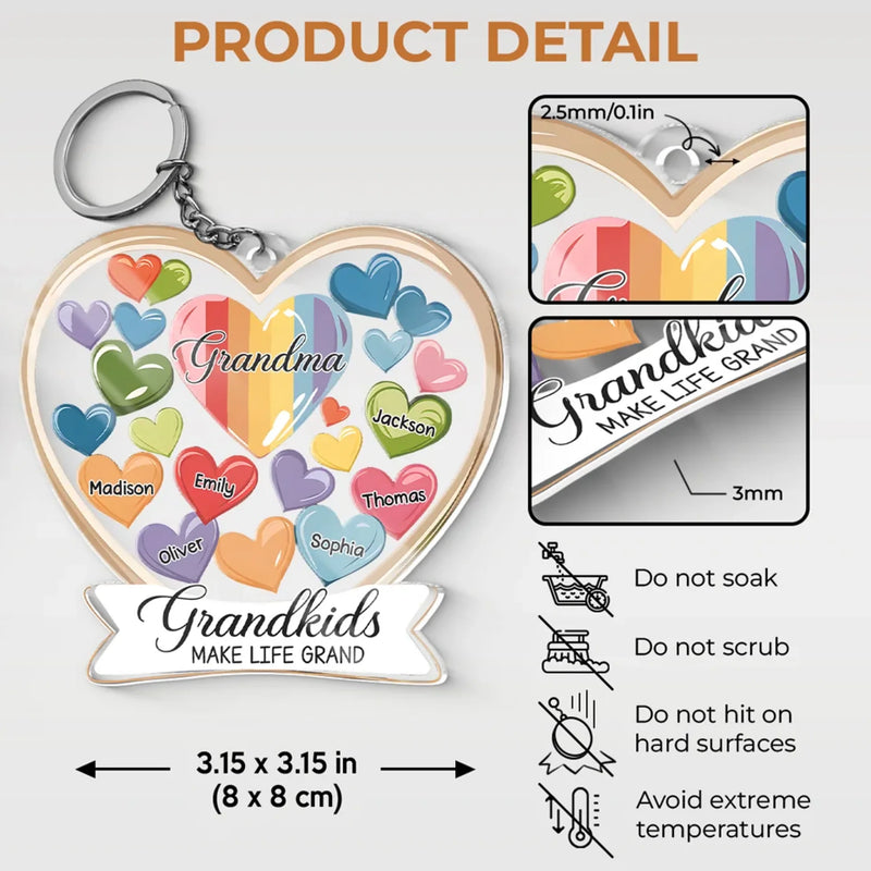 Grandkids Make Life Grand - Family Personalized Custom Shaped Acrylic Keychain - Gift For Grandma, Grandpa, Grandkid