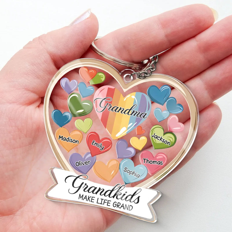 Grandkids Make Life Grand - Family Personalized Custom Shaped Acrylic Keychain - Gift For Grandma, Grandpa, Grandkid