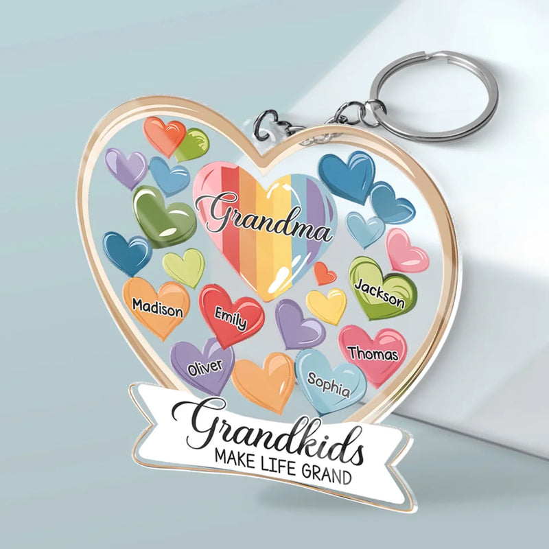 Grandkids Make Life Grand - Family Personalized Custom Shaped Acrylic Keychain - Gift For Grandma, Grandpa, Grandkid