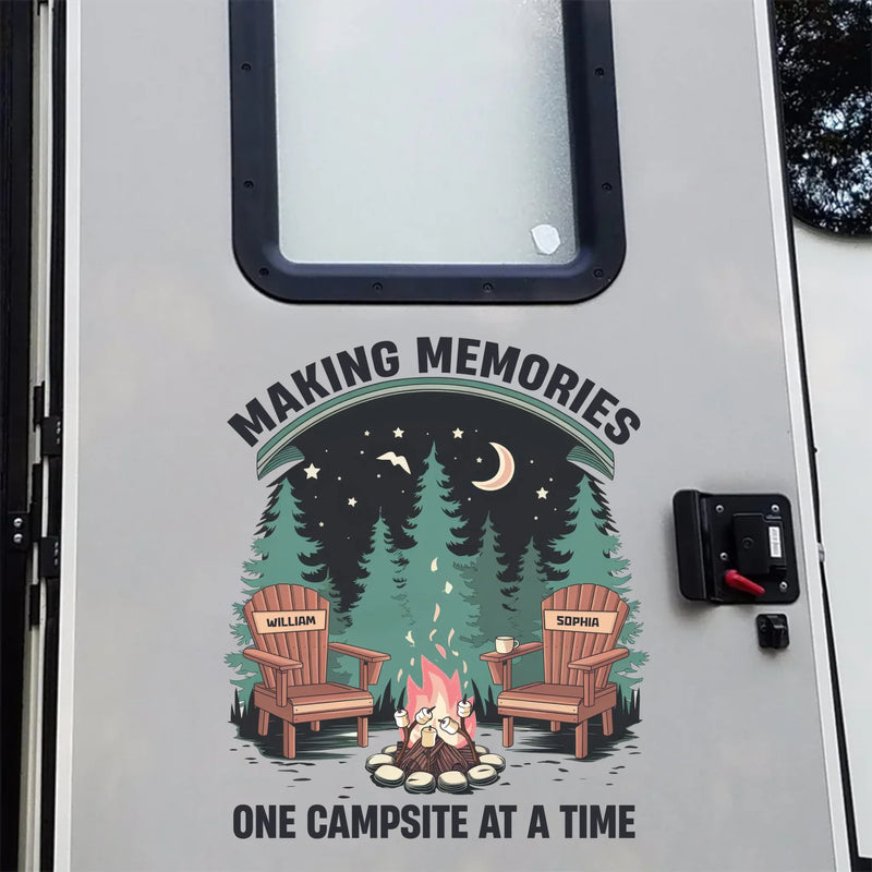 Adventure Begins At The Campfire - Camping Personalized Custom RV Decal - Gift For Yourself, Best Friends, Siblings, Family Members, Camping Lovers