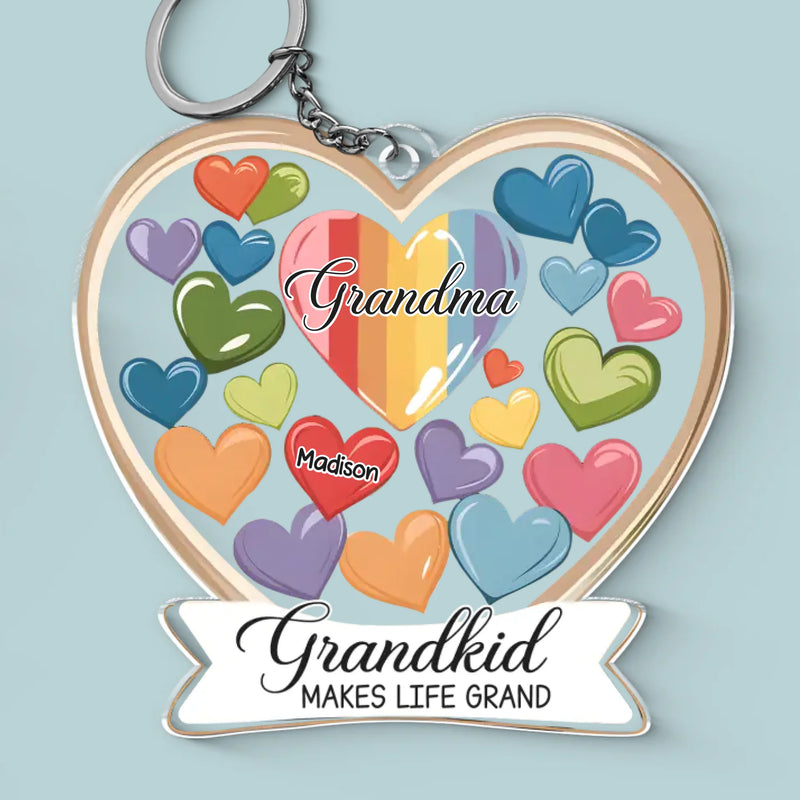 Grandkids Make Life Grand - Family Personalized Custom Shaped Acrylic Keychain - Gift For Grandma, Grandpa, Grandkid