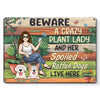 A Plant Lover And Her Little Dog Live Here - Dog Personalized Custom Home Decor Metal Sign - House Warming Gift For Pet Owners, Pet Lovers