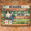 A Plant Lover And Her Little Dog Live Here - Dog Personalized Custom Home Decor Metal Sign - House Warming Gift For Pet Owners, Pet Lovers