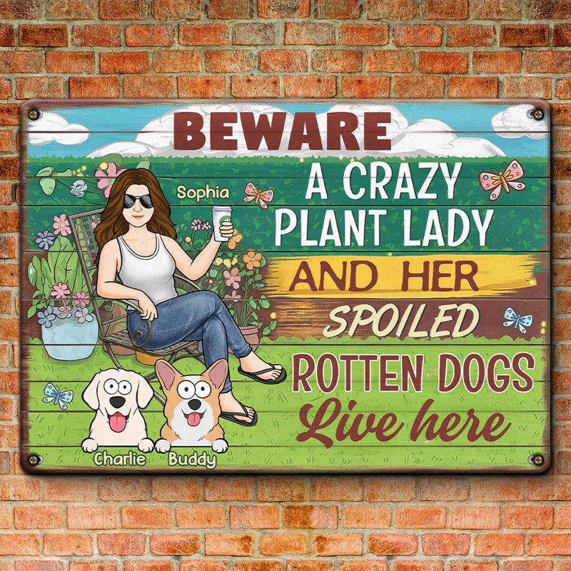 Here Lives A Plant Lover And Her Precious Little Dog - Dog Personalized Custom Home Decor Metal Sign - House Warming Gift For Pet Owners, Pet Lovers