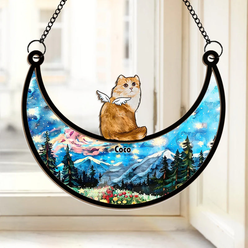 A Feline Friend, A Forever Memory - Memorial Personalized Window Hanging Suncatcher Ornament - Sympathy Gift For Pet Owners, Pet Lovers