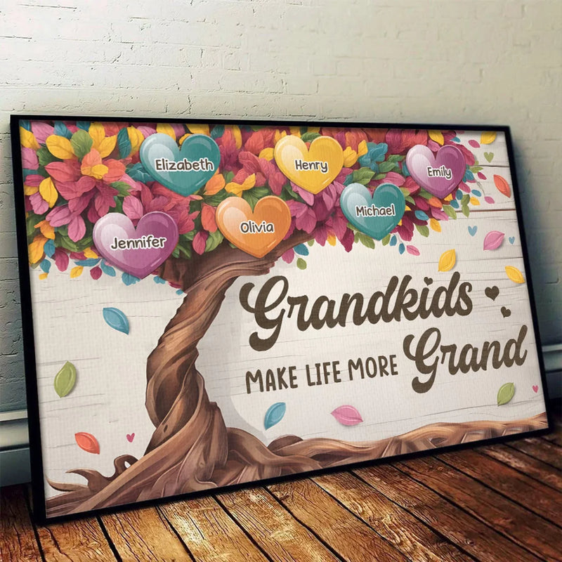 Grandkids Fill A Place In Your Heart - Family Personalized Custom Horizontal Poster - Gift For Grandma, Grandpa, Grandkid