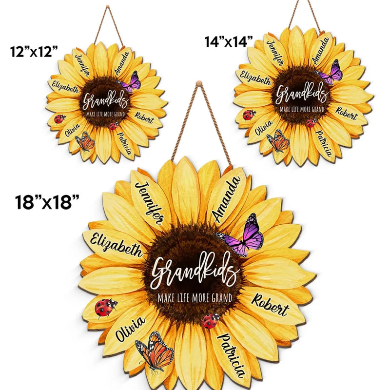 Love Grows Grander With Grandchildren - Family Personalized Custom Shaped Home Decor Wood Sign - House Warming Gift For Mom, Grandma