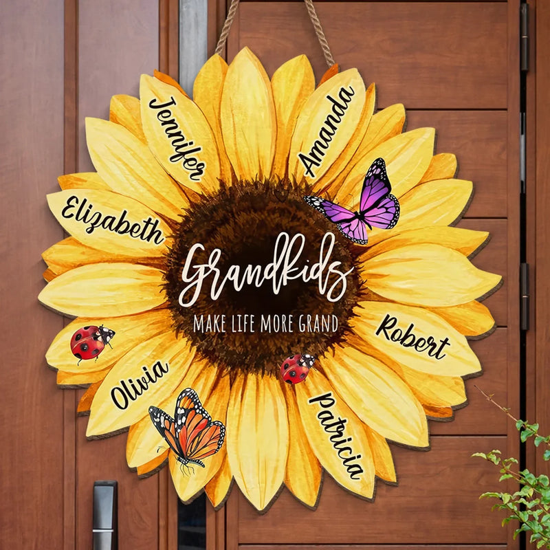 Love Grows Grander With Grandchildren - Family Personalized Custom Shaped Home Decor Wood Sign - House Warming Gift For Mom, Grandma