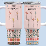 From Her Roots, We Blossom - Family Personalized Custom 40 Oz Stainless Steel Tumbler With Handle - Gift For Mom, Grandma