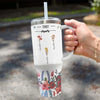 Three Generations, Blooming Together - Family Personalized Custom 40 Oz Stainless Steel Tumbler With Handle - Gift For Mom, Grandma