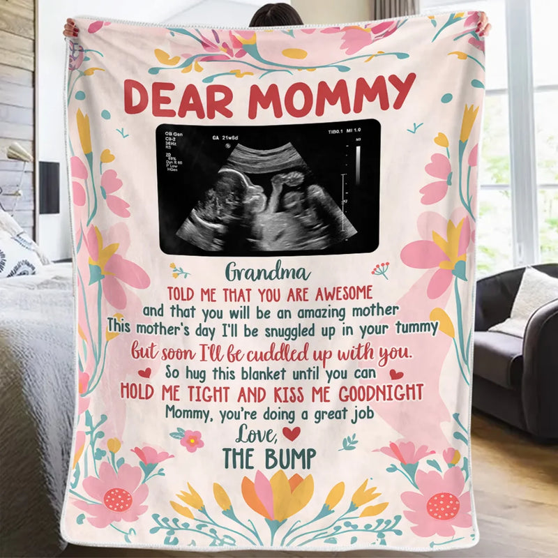 Custom Photo Cuddled Up With You, My Little Bump - Family Personalized Custom Blanket - Baby Shower Gift, Gift For First Mom