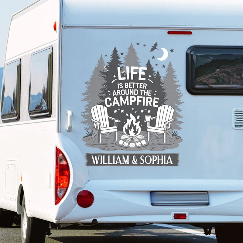 A Crackling Campfire And A Sky Full Of Stars - Camping Personalized Custom RV Decal - Gift For Yourself, Best Friends, Siblings, Family Members, Camping Lovers