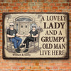 This House Has A Sweet Lady And A Grumpy Man - Couple Personalized Custom Home Decor Metal Sign - House Warming Gift For Husband Wife, Anniversary