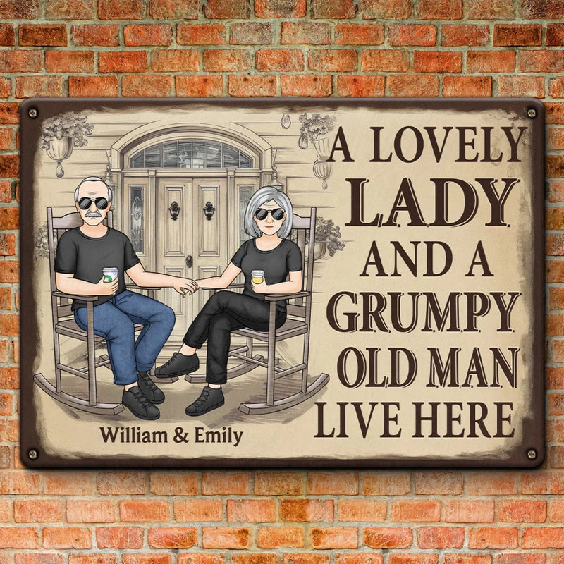 This House Has A Sweet Lady And A Grumpy Man - Couple Personalized Custom Home Decor Metal Sign - House Warming Gift For Husband Wife, Anniversary