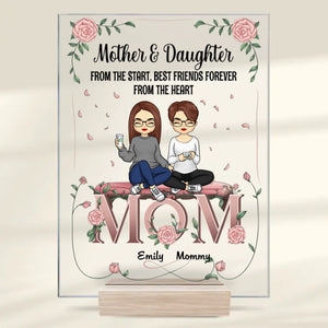 Double Trouble, Double Love – Plaque rectangulaire personnalisée en acrylique pour famille – Cadeau pour maman et fille