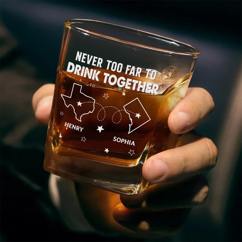 Miles Can't Break Family Ties - Family Personalized Custom Square Whiskey Glass - Gift For Family Members