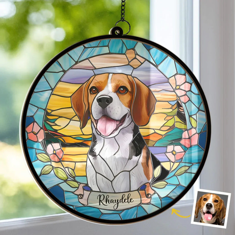 Custom Photo Your Spirit Will Always Be With Me - Memorial Personalized Window Hanging Suncatcher Ornament - Sympathy Gift For Pet Owners, Pet Lovers