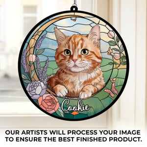 Custom Photo Love You Forever - Memorial Personalized Window Hanging Suncatcher Ornament - Sympathy Gift For Pet Owners, Pet Lovers