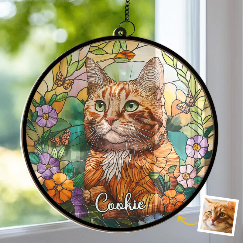 Custom Photo A Cat’s Love Is Never Forgotten - Memorial Personalized Window Hanging Suncatcher Ornament - Sympathy Gift For Pet Owners, Pet Lovers