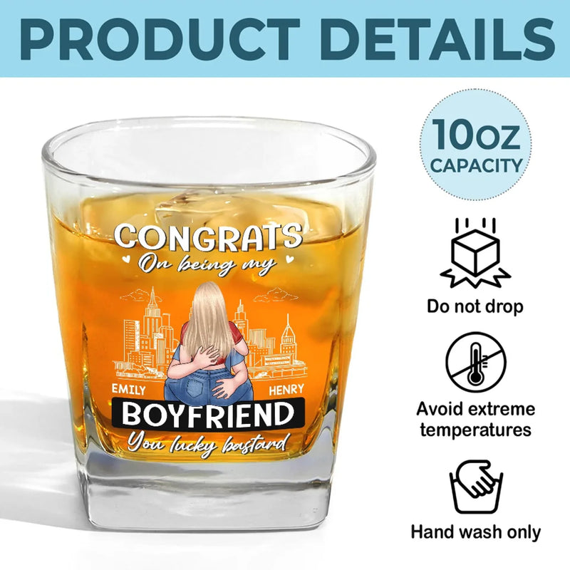 You Caught My Eye And My Heart - Couple Personalized Custom Square Whiskey Glass - Gift For Husband Wife, Anniversary