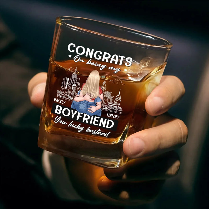 You Caught My Eye And My Heart - Couple Personalized Custom Square Whiskey Glass - Gift For Husband Wife, Anniversary