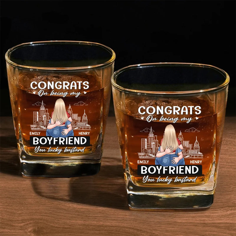 You Caught My Eye And My Heart - Couple Personalized Custom Square Whiskey Glass - Gift For Husband Wife, Anniversary