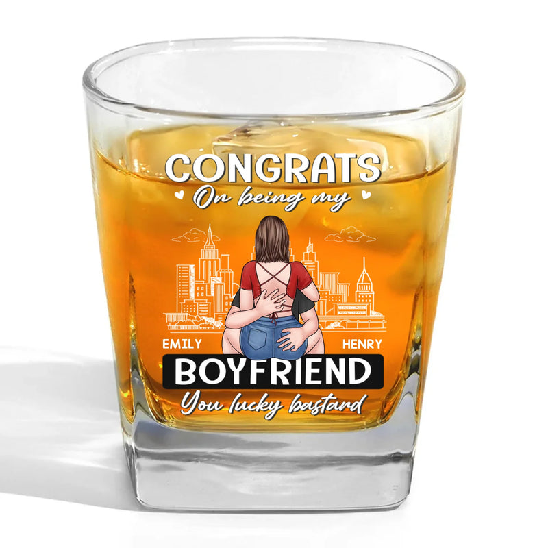 You Caught My Eye And My Heart - Couple Personalized Custom Square Whiskey Glass - Gift For Husband Wife, Anniversary