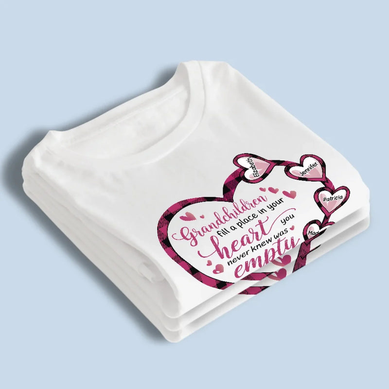 Grandchildren Fill A Place In Your Heart - Family Personalized Custom Unisex T-shirt, Premium T-shirt, Hoodie - Gift For Grandma, Grandpa, Grandkid