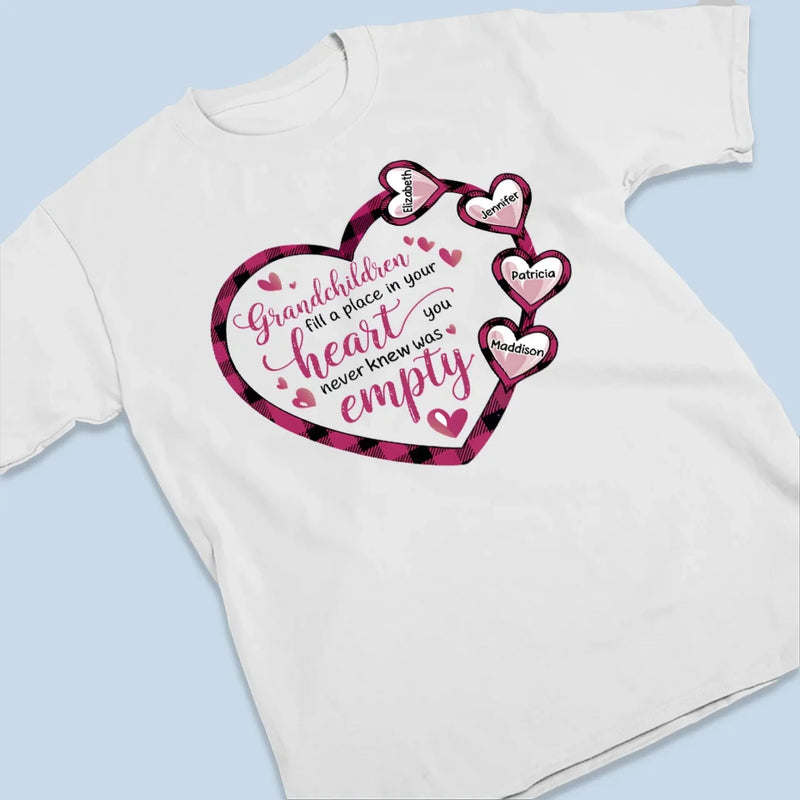 Grandchildren Fill A Place In Your Heart - Family Personalized Custom Unisex T-shirt, Premium T-shirt, Hoodie - Gift For Grandma, Grandpa, Grandkid