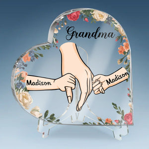 Hold My Hand, Hold My Heart - Family Personalized Custom Heart Shaped Acrylic Plaque - Gift For Mom, Grandma