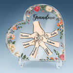 Hold My Hand, Hold My Heart - Family Personalized Custom Heart Shaped Acrylic Plaque - Gift For Mom, Grandma