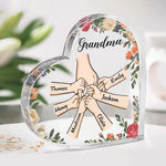 Hold My Hand, Hold My Heart - Family Personalized Custom Heart Shaped Acrylic Plaque - Gift For Mom, Grandma