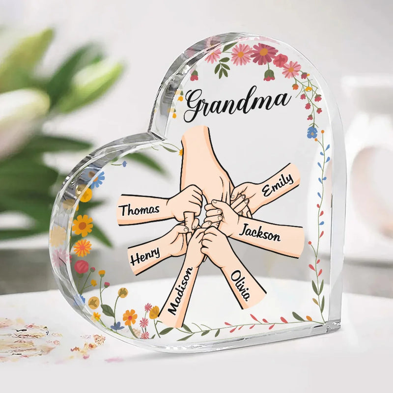 You Mean The World To Me - Family Personalized Custom Heart Shaped Acrylic Plaque - Gift For Mom, Grandma