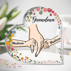 You Mean The World To Me - Family Personalized Custom Heart Shaped Acrylic Plaque - Gift For Mom, Grandma