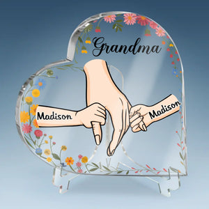 You Mean The World To Me - Family Personalized Custom Heart Shaped Acrylic Plaque - Gift For Mom, Grandma