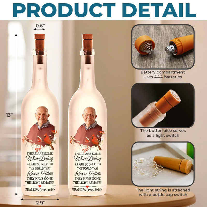 Custom Photo Always In My Heart, Never Far Away - Memorial Personalized Custom Bottle Lamp - Sympathy Gift For Family Members