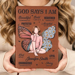I Am As Strong As God Says - Family Personalized Custom Leather Journal - Gift For Women