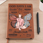 I Am As Strong As God Says - Family Personalized Custom Leather Journal - Gift For Women